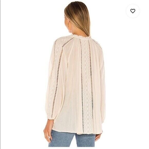 Spell Loves Me Not Embroidered Button Front Boho Cream Cotton Blouse Top Medium - Picture 4 of 10